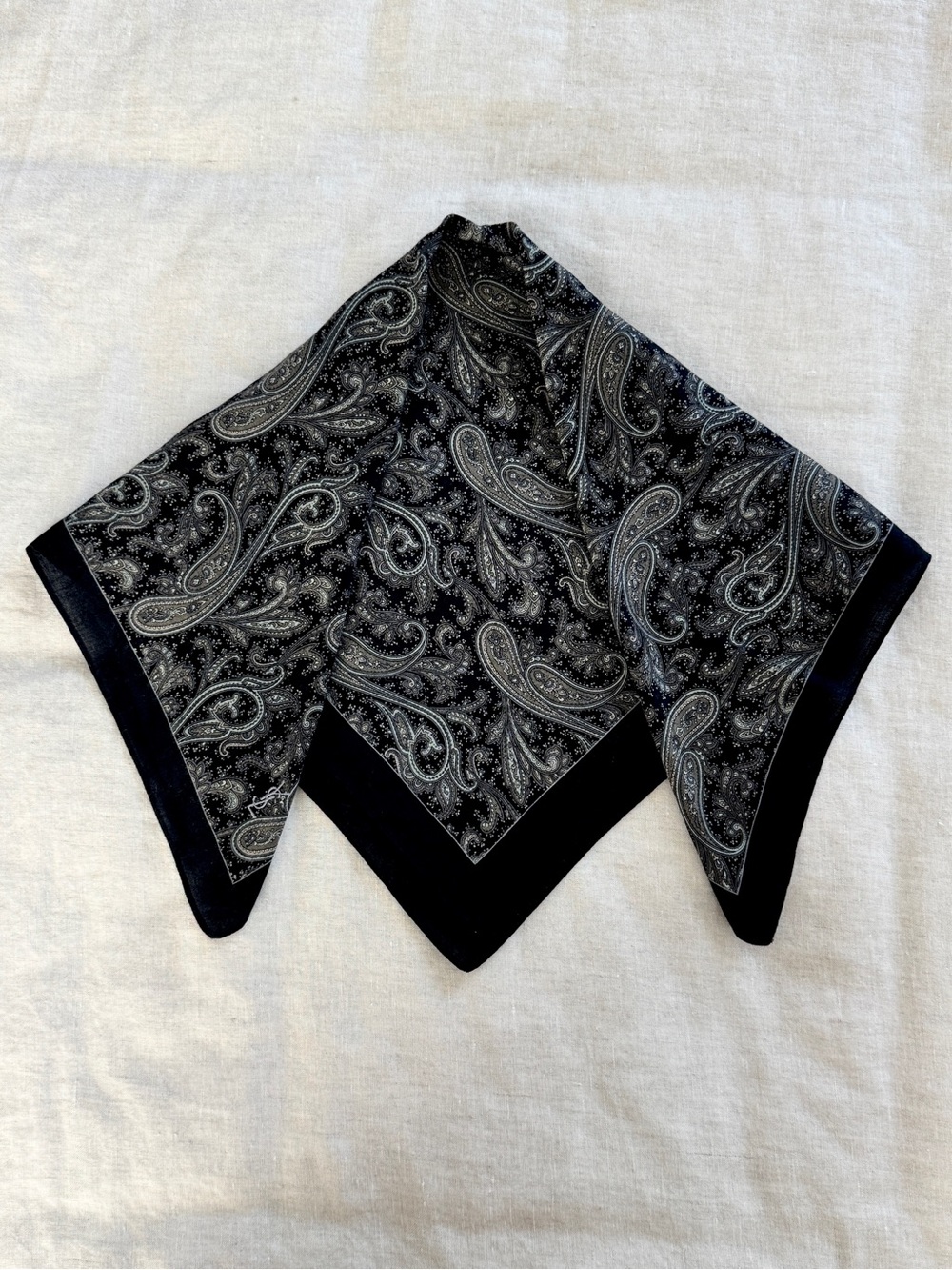 Vintage YSL Black Paisley Cotton Bandana Scarf Made in Japan - Picture 6 of 8